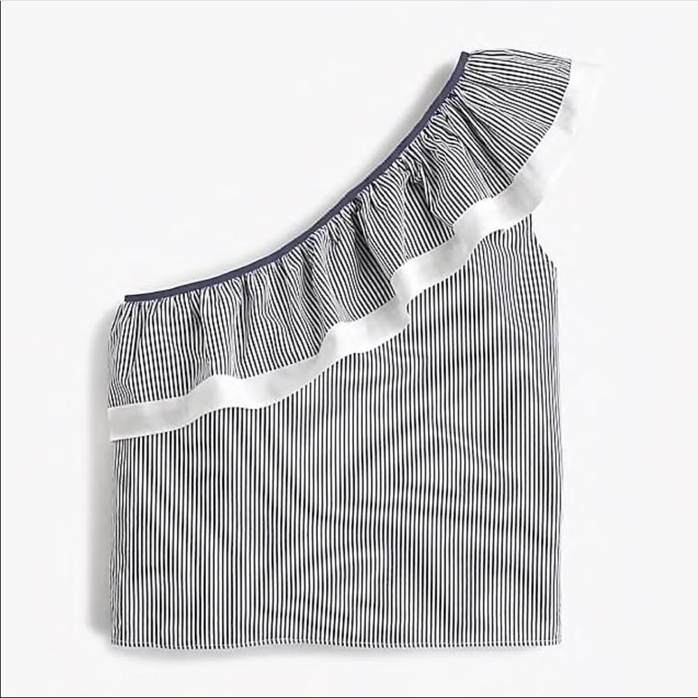 J. Crew Ruffle Striped One Shoulder Top - Picture 3 of 6